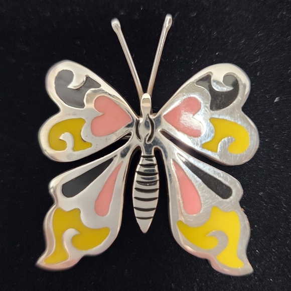 Sterling Silver Butterfly inlayed Brooch - Picture 2 of 9